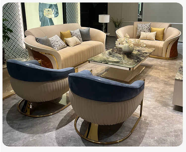 *Italian light luxury leather sofa post-modern model room large apartment high-end