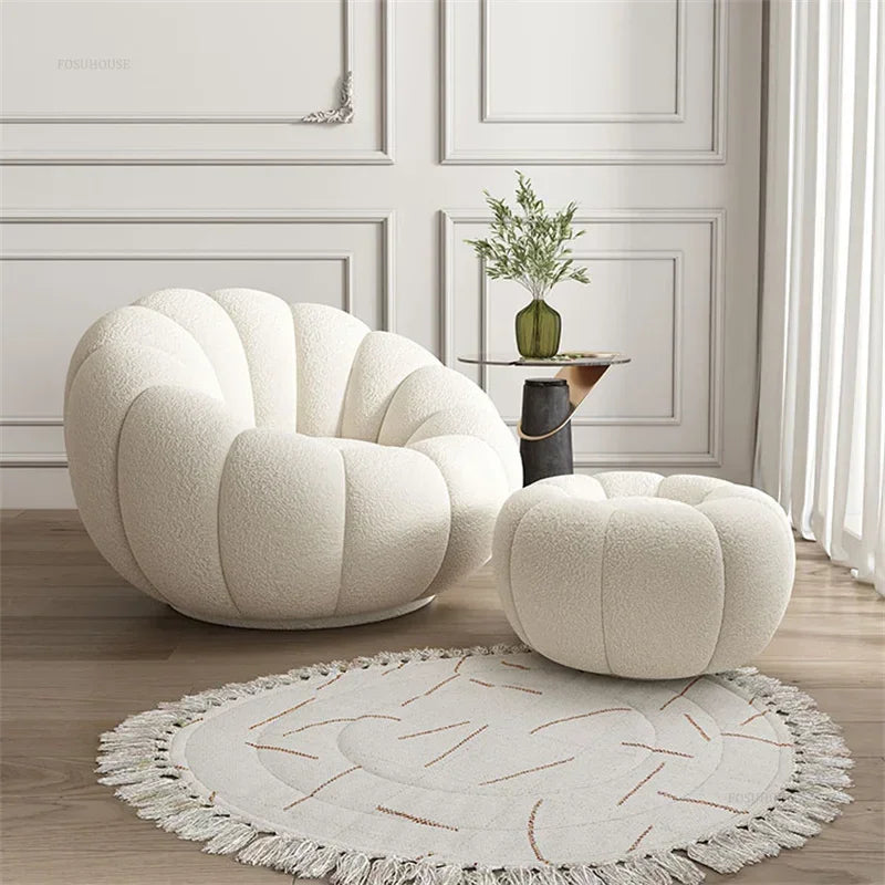 Modern Living Room Sofa Lambswool Pumpkin Sofa Chair Creative Home Balcony Swivel Lounge Chair Fitting Room Bedroom Single Sofas