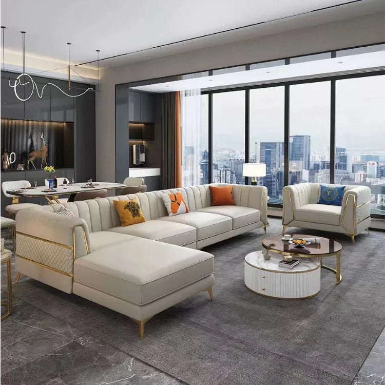 Italian-American small apartment living room three or four-person leather sofa luxury modern simple corner combination concubine