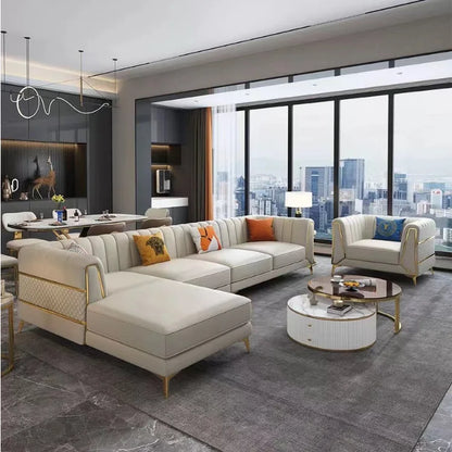Italian-American small apartment living room three or four-person leather sofa luxury modern simple corner combination concubine