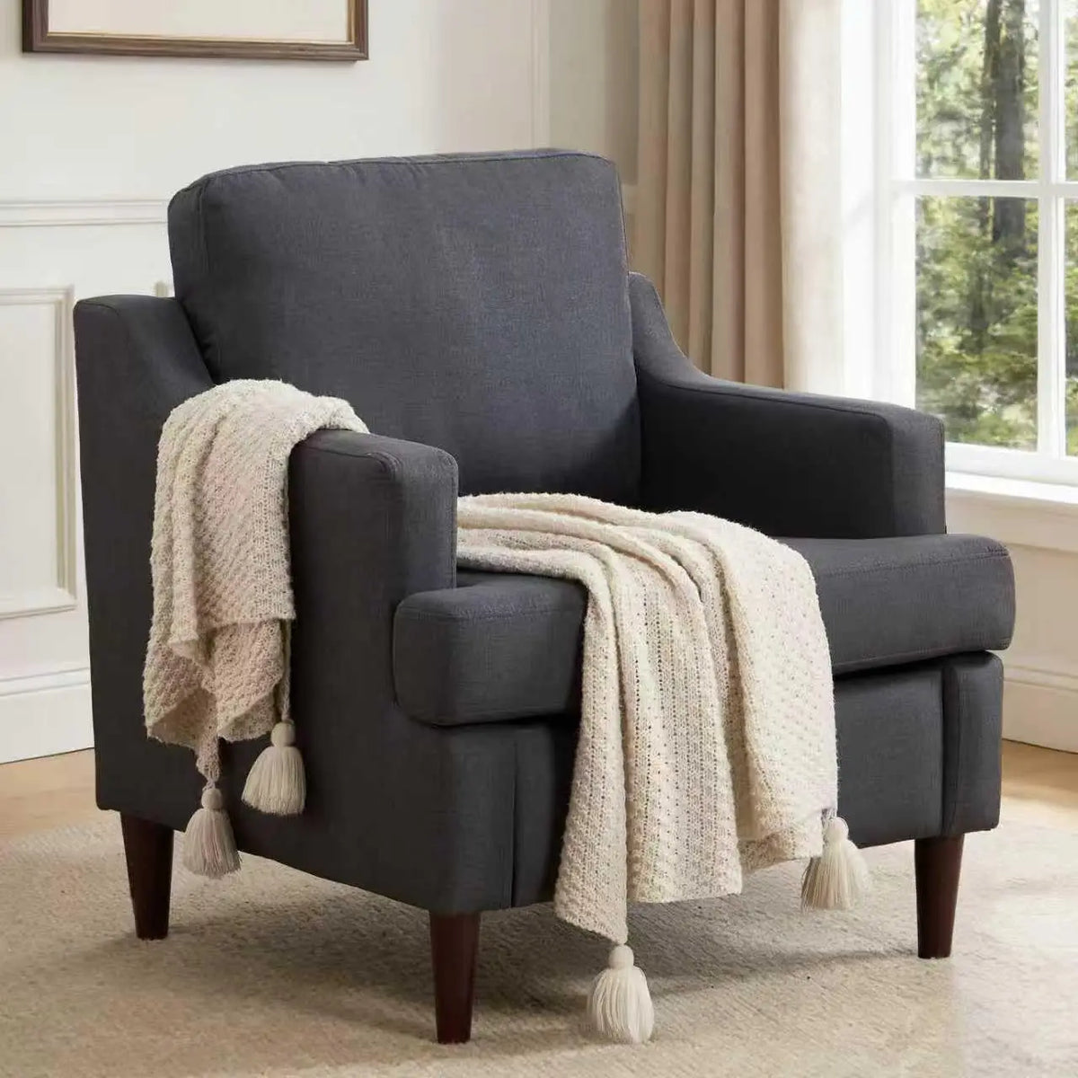 Mid-Century Accent Chair Modern Linen Fabric Armchair for Living Room,Comfy Upholstered Reading Chairs, Customized