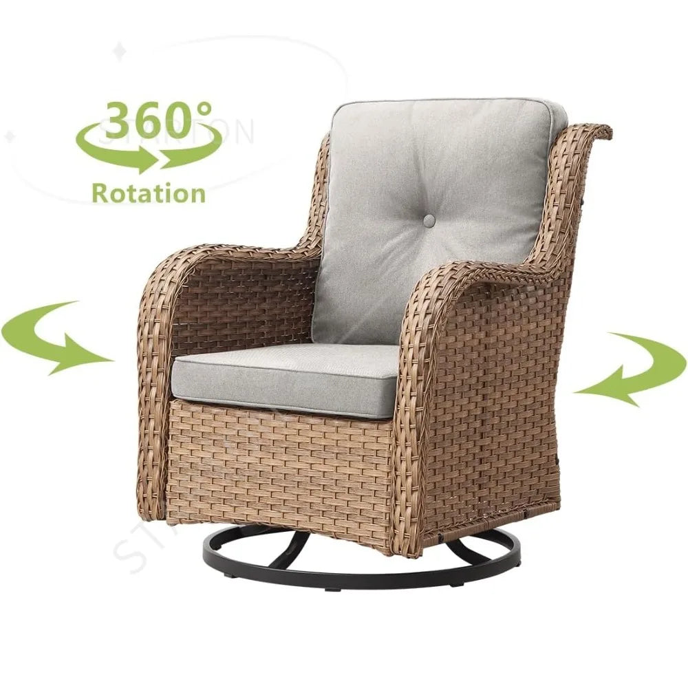 Chair Outdoor, Patio Bistro Furniture Conversation Set, Cushioned Wicker Chair with Glass Coffee