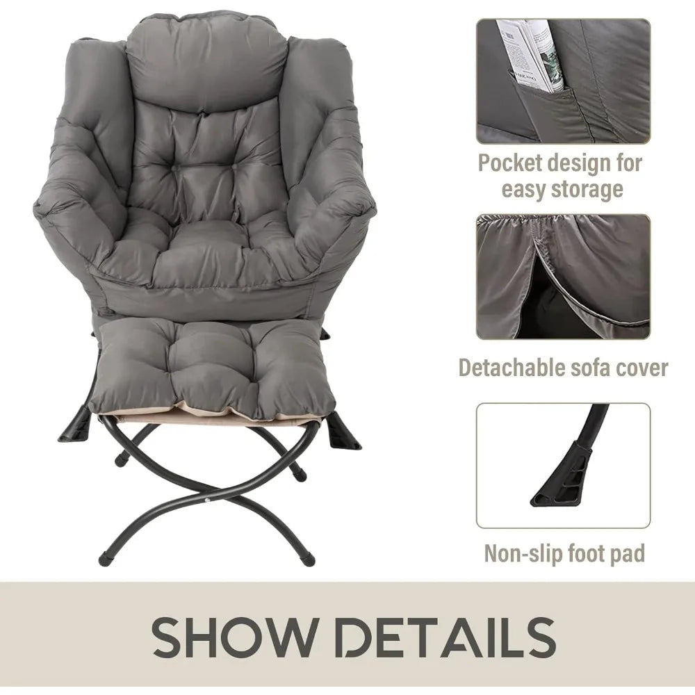 Lazy Chair with Ottoman, Modern Accent Leisure Upholstered Lazy Sofa , Contemporary Lounge Reading Chair with Armrests