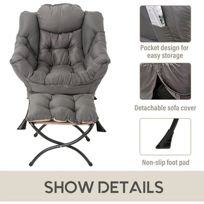 Lazy Chair with Ottoman, Modern Accent Leisure Upholstered Lazy Sofa , Contemporary Lounge Reading Chair with Armrests