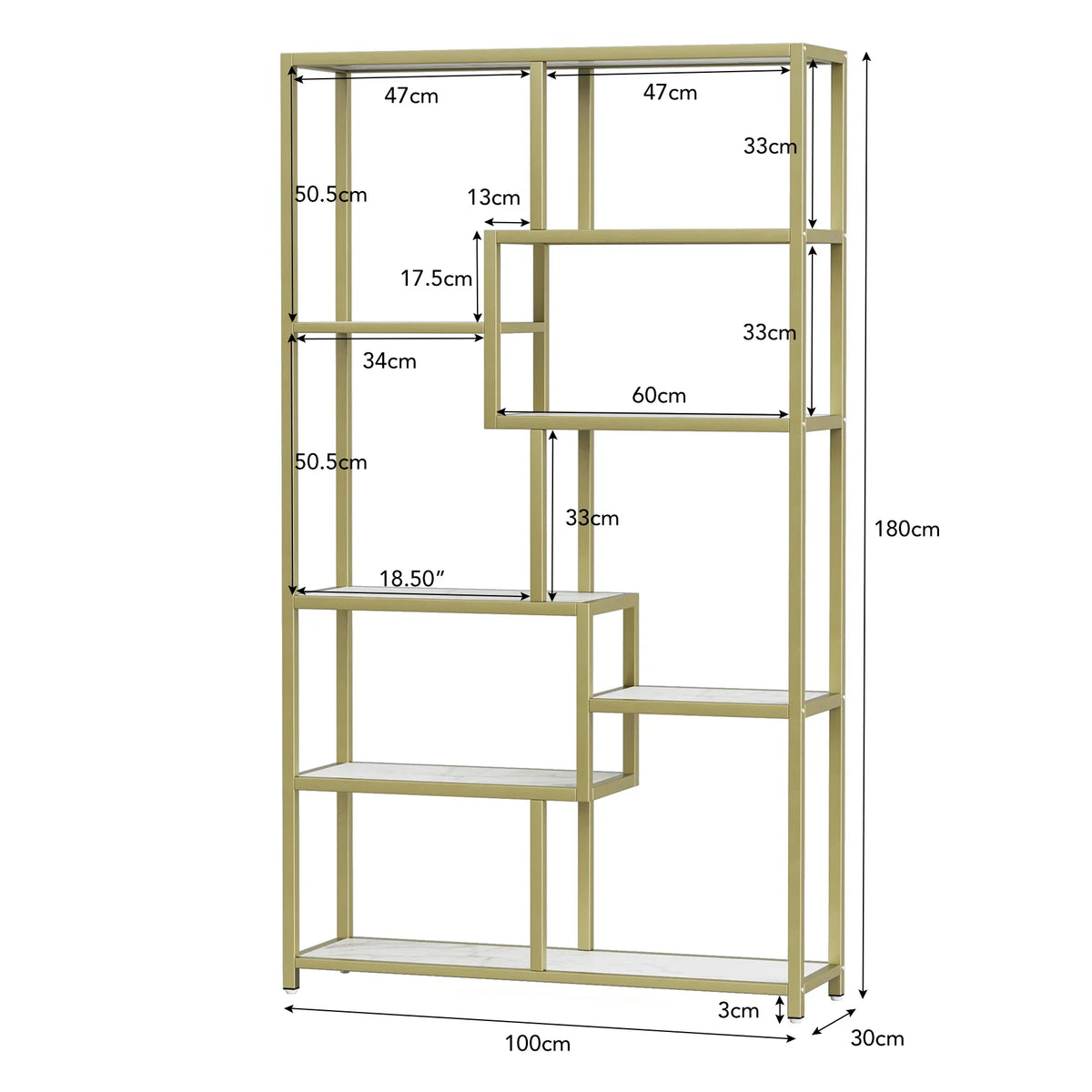 Tribesigns Bookshelf Bookcase, Gold 8-Open Shelf Etagere Bookcase with Faux Marble, Modern Book Shelves Display Shelf