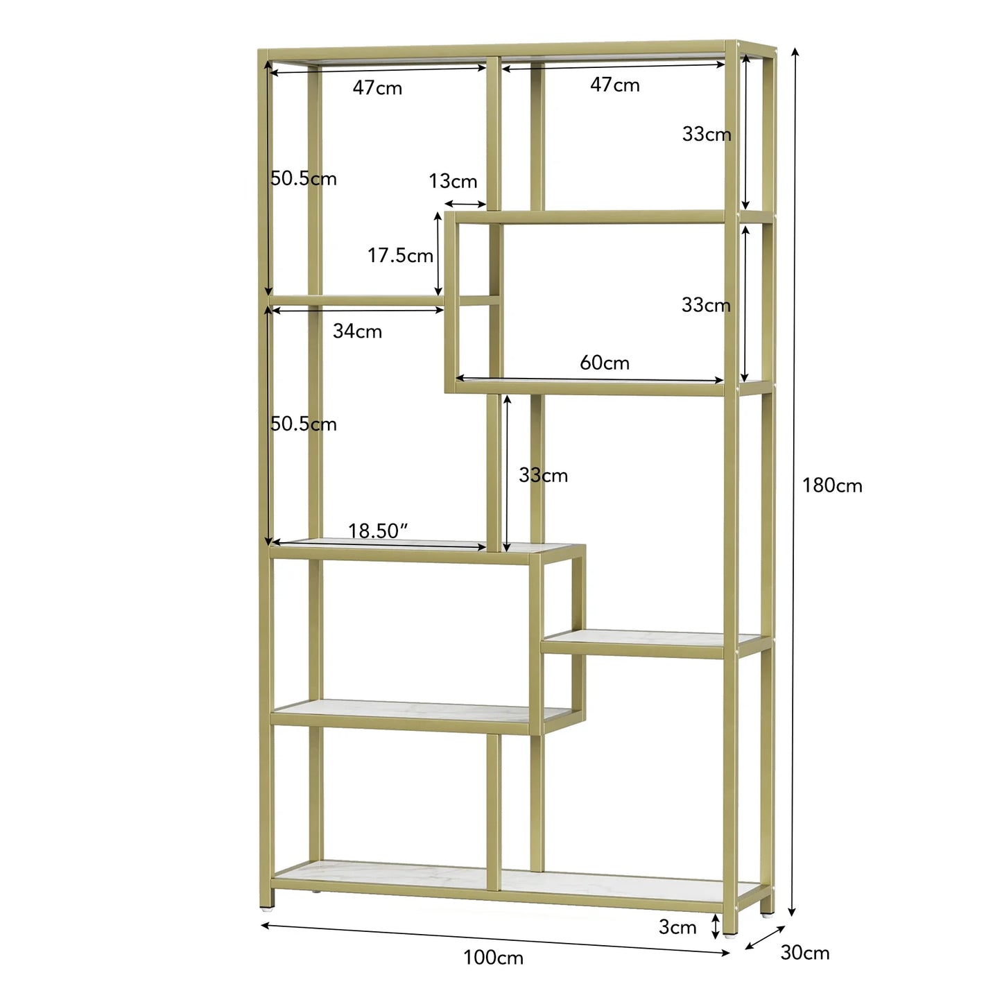 Tribesigns Bookshelf Bookcase, Gold 8-Open Shelf Etagere Bookcase with Faux Marble, Modern Book Shelves Display Shelf
