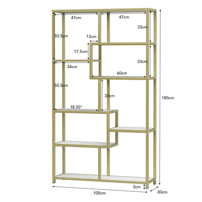 Tribesigns Bookshelf Bookcase, Gold 8-Open Shelf Etagere Bookcase with Faux Marble, Modern Book Shelves Display Shelf