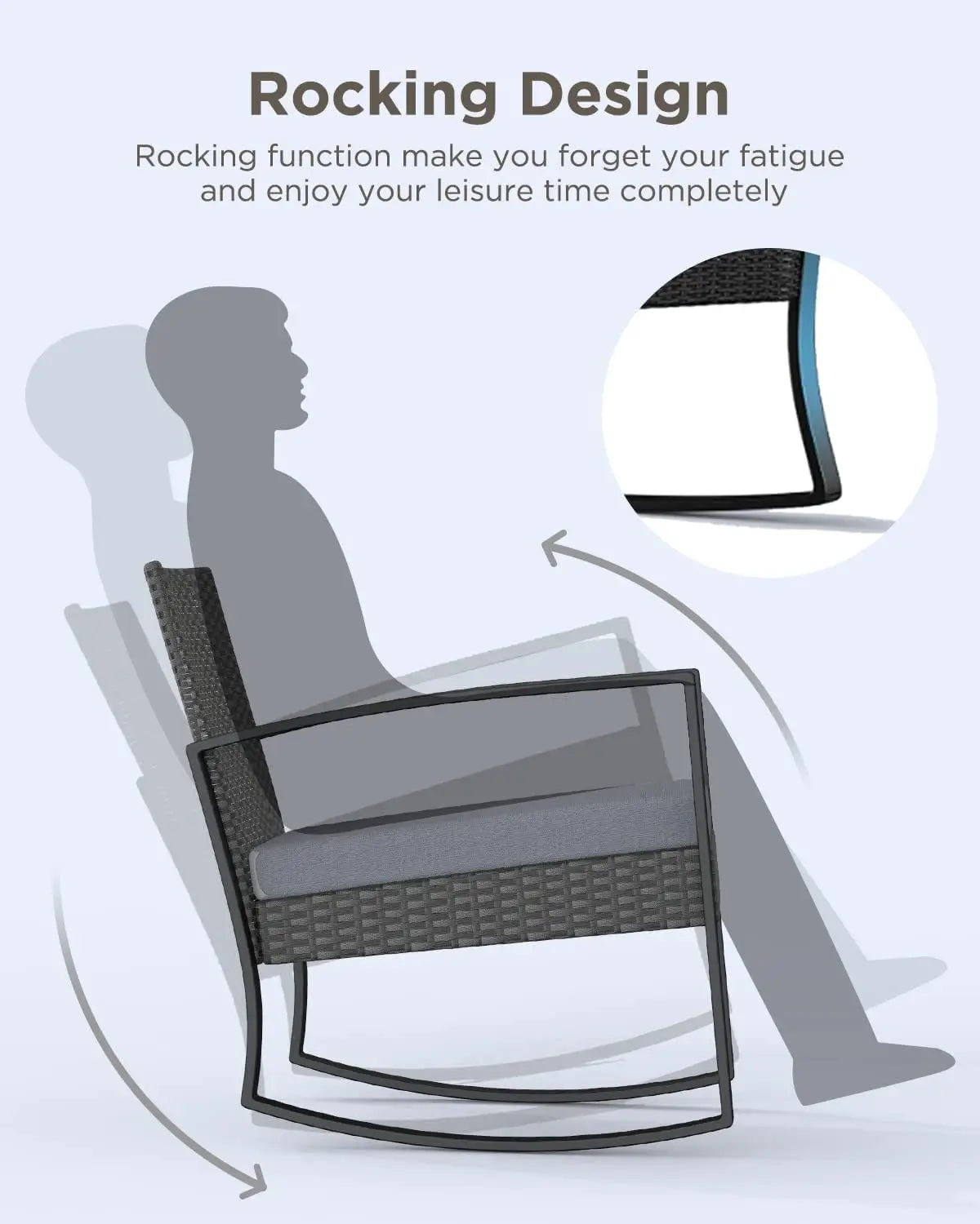 utdoor Rattan Conversation with Coffee Table for Garden Balcony Backyard Poolside (Grey Cushion)