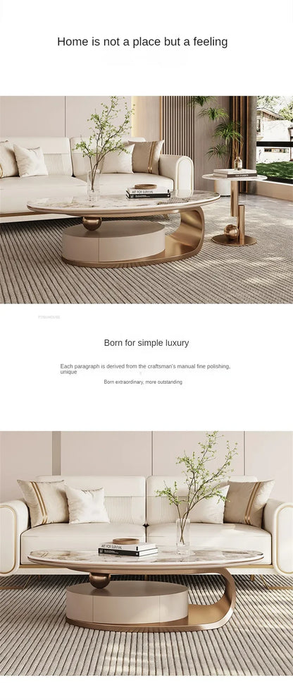 Nordic Light Luxury Designer Oval Coffee Table Rock Board Coffee Tables for Living Room Simple Storage Side Table Home Furniture