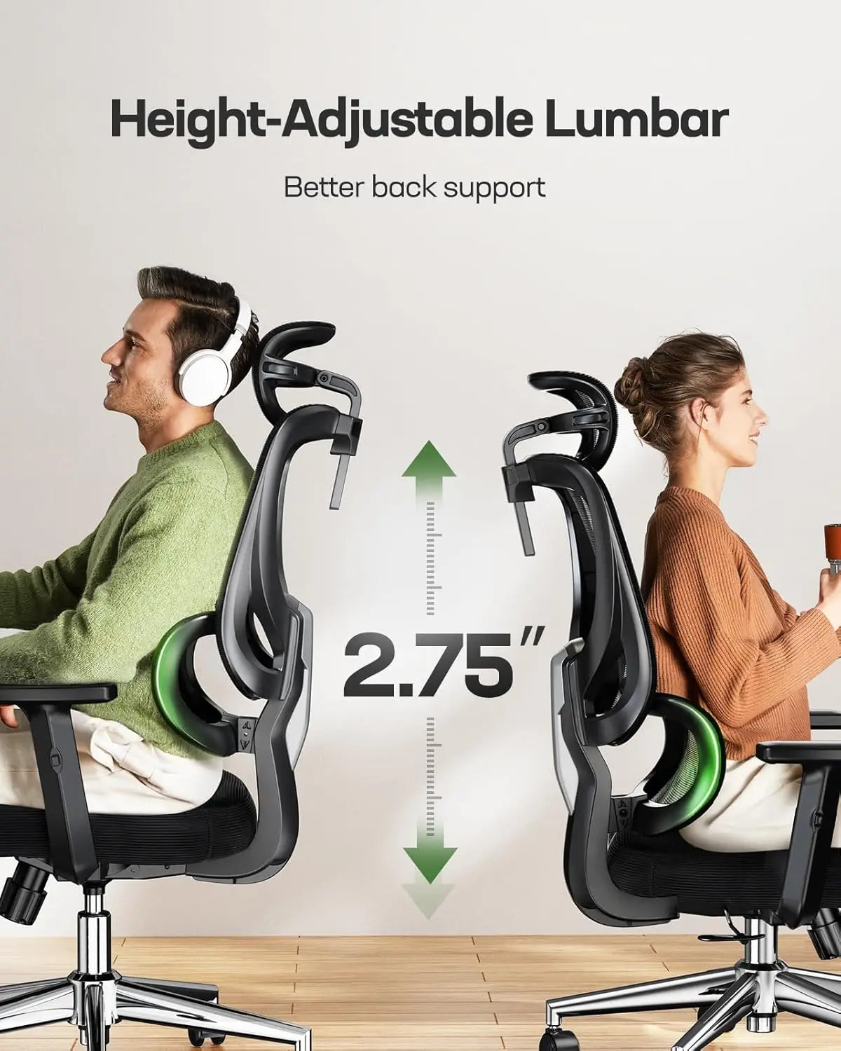 Ergonomic Office Chair with Adjustable Lumbar Support, Breathable Mesh Seat, Height and Armrest Adjustments, Black