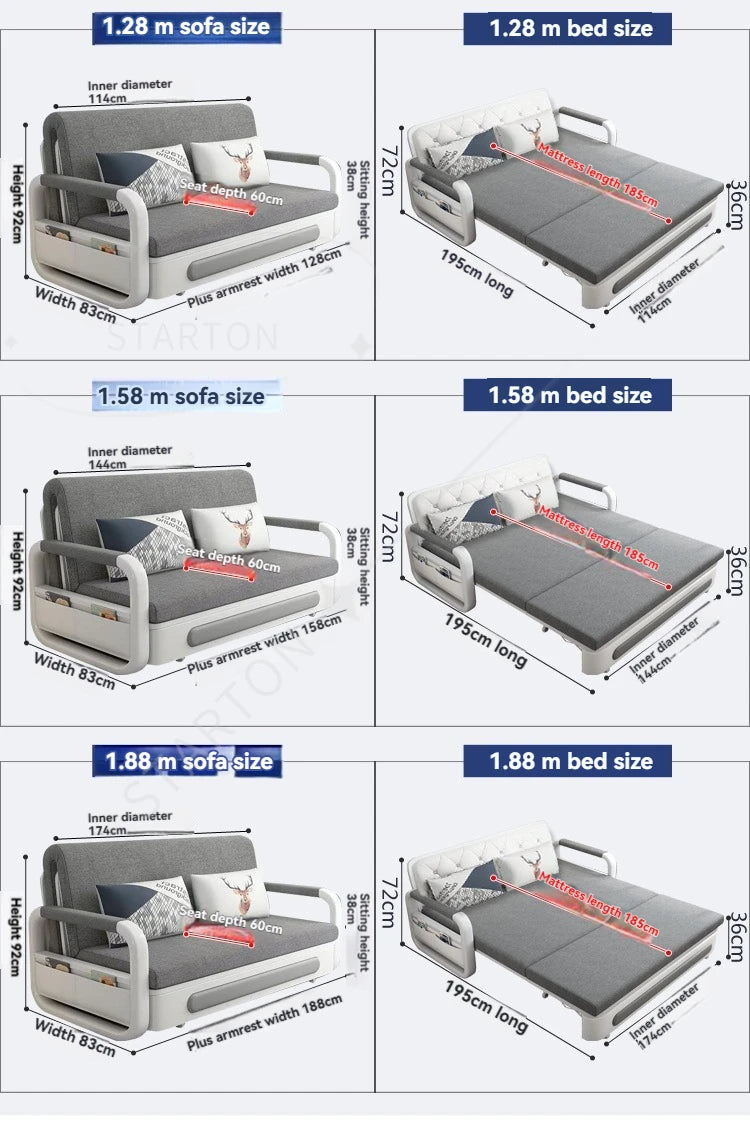Foldable Living Room Multifunctional Sofa Bed Fabric Sponge Filled Sitting and Lying Sofa Bed With Storage
