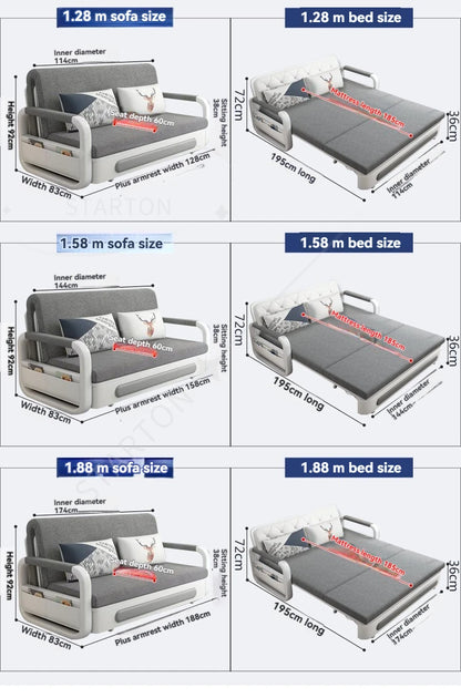 Foldable Living Room Multifunctional Sofa Bed Fabric Sponge Filled Sitting and Lying Sofa Bed With Storage