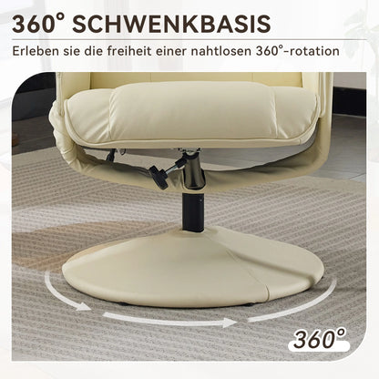 Massage chair with reclining function, heating & footstool, reclining TV chair made of PU fabric, 360° swivel, beige