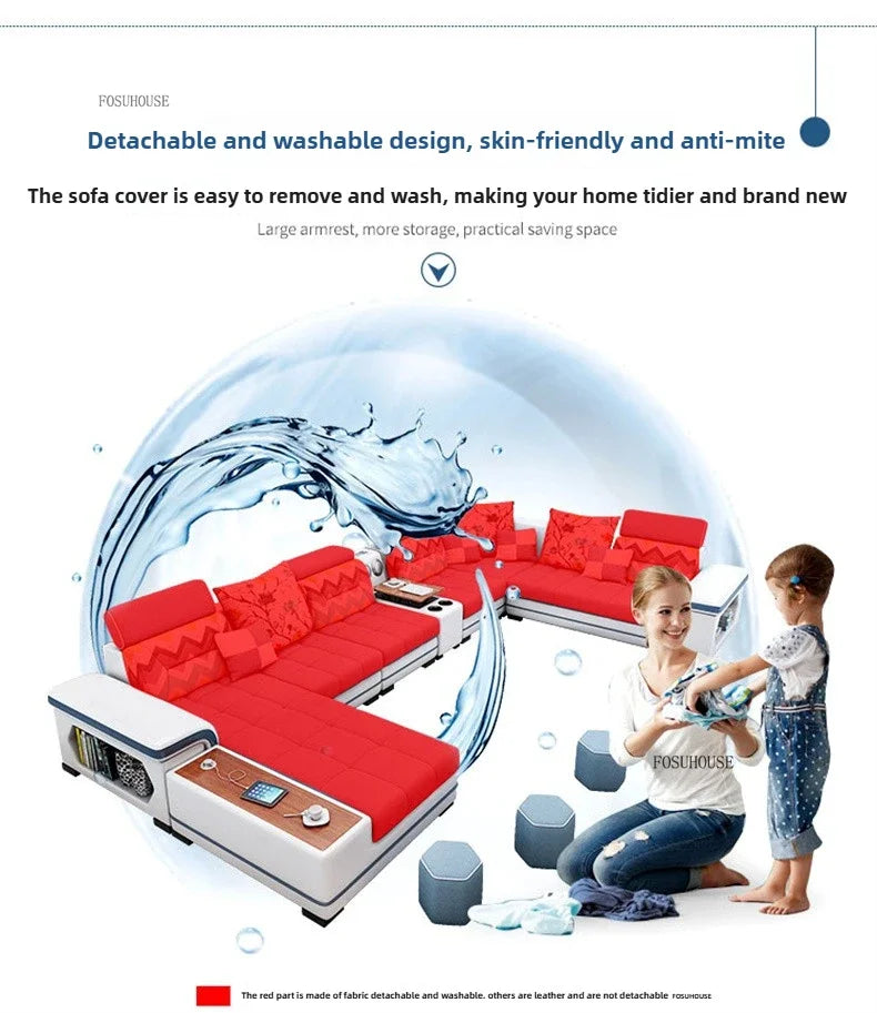 Luxury U-Shape Tech Fabric Living Room Sofas Sets with USB Villa Recliner Sofas Design Modularity Sofa for Living Room Furniture