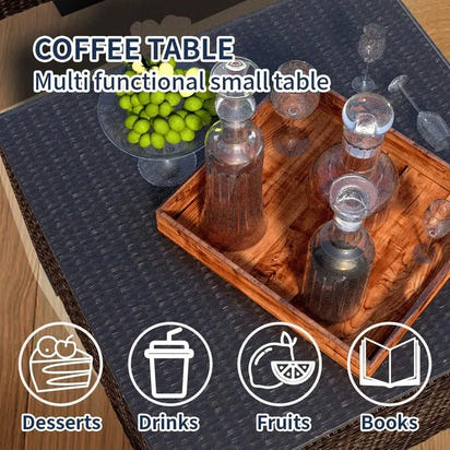 Outdoor Patio Furniture Set, Rattan Sectional Sofa, Conversation Set with Waterproof Cushion and Coffee Table