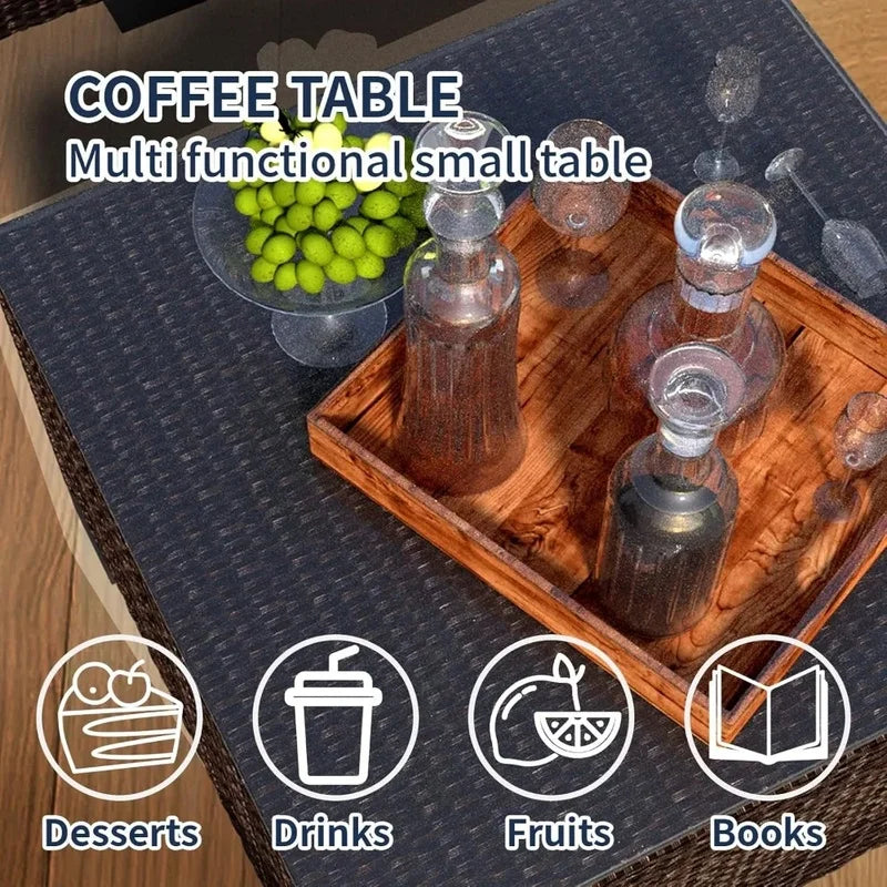 Outdoor Patio Furniture Set, Rattan Sectional Sofa, Conversation Set with Waterproof Cushion and Coffee Table