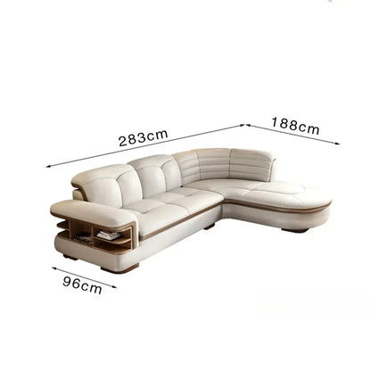 Luxury L-Shaped Genuine Leather Sectional Sofa Sets with USB, Bluetooth Speaker - MINGDIBAO Living Room Italian Leather Couches