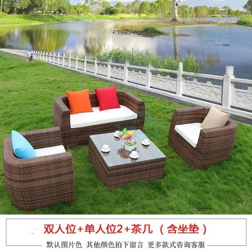 Budget-friendly Outdoor Rattan Woven Sofa, Outdoor Garden, Villa, Courtyard Balcony, Casual Corner Sofa, Coffee Table