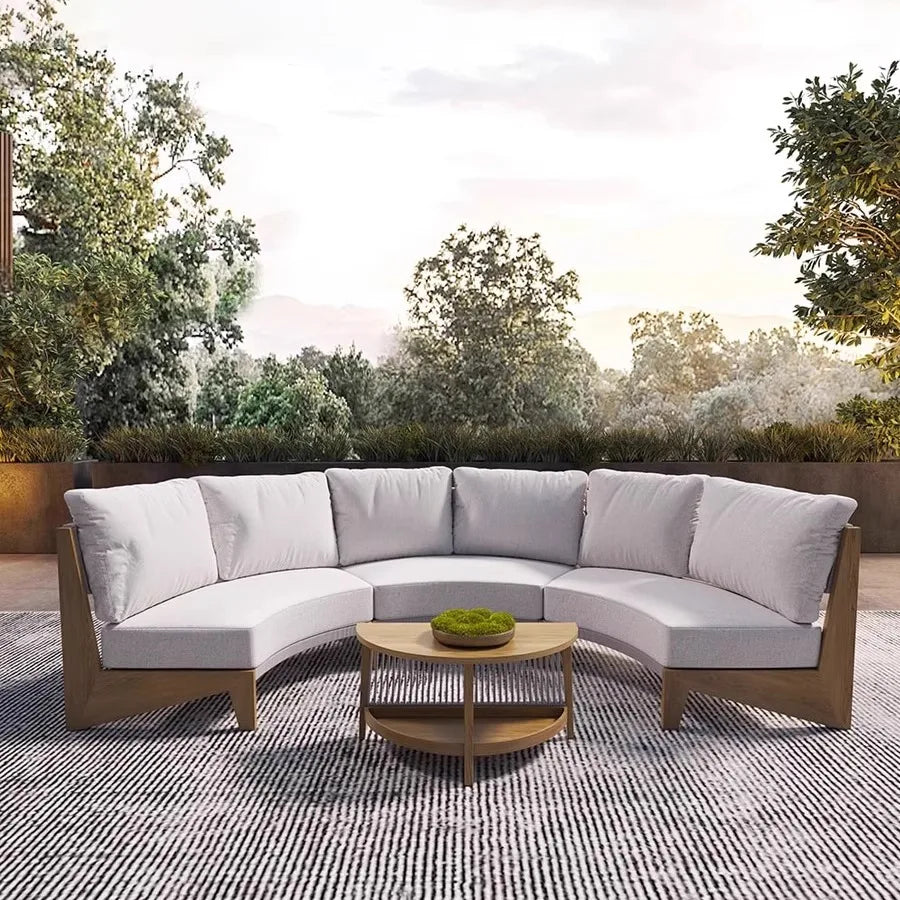 Outdoor circular sofa, rattan woven outdoor courtyard garden, villa restaurant, outdoor booth, anti-corrosion teak furniture