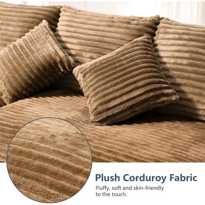 Luxury 98.8 Inch L-Shaped Sectional Sofa with Chaise, Plush Corduroy Cloud-Like Comfort for Home Living