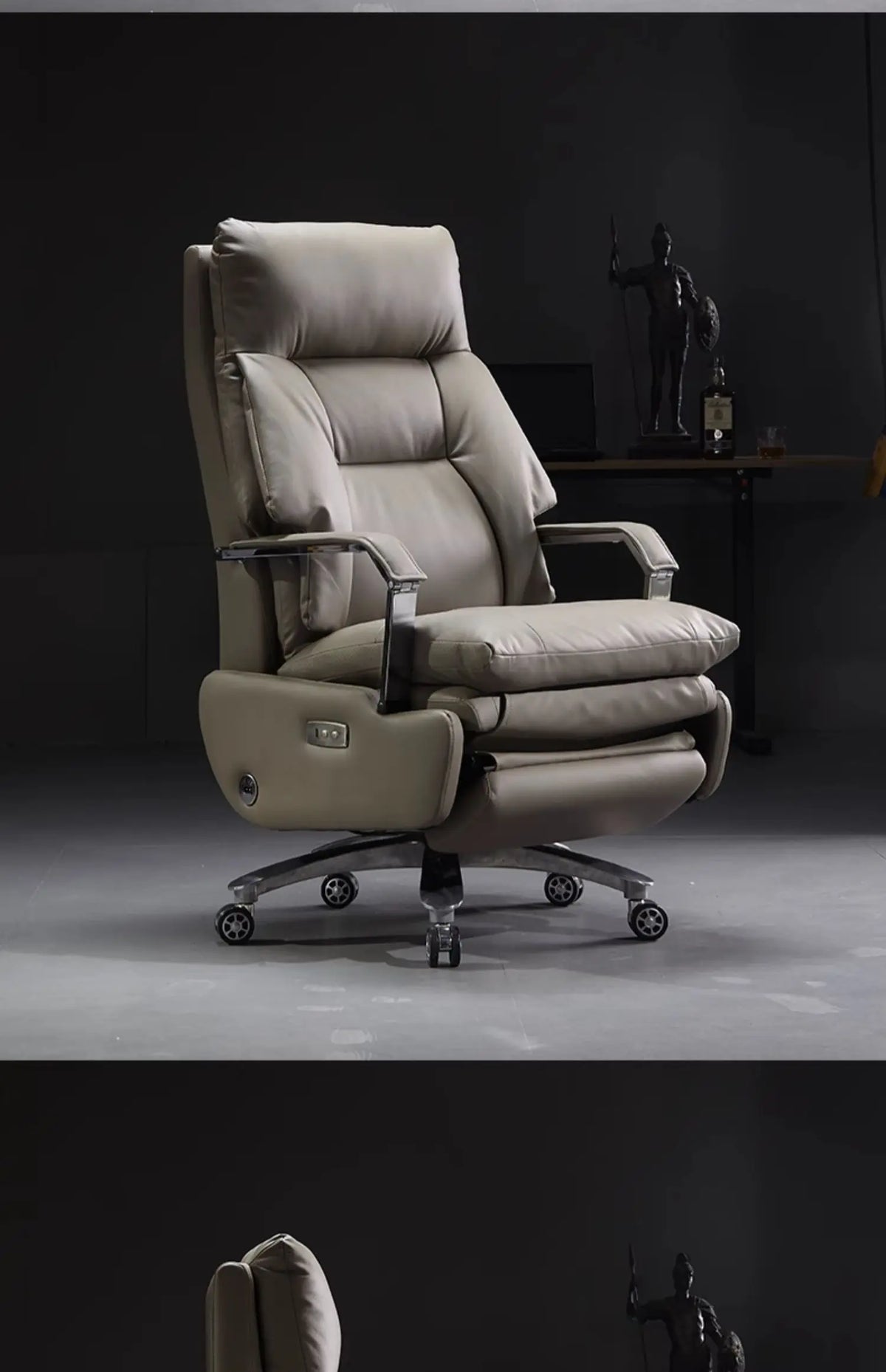 Bedroom Armchair 7-Point Vibrating Leather Office Chair With Wheels Solid Wood Frame Electric Footrest Furniture Gamer Computer