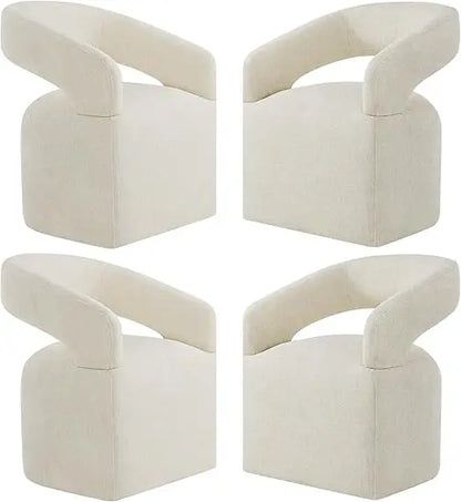 4-PCS Upholstered Dining Chairs with Casters, Cream Barrel Armchairs on Rollers for Multi-Room Use