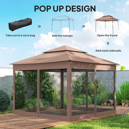 11x11 Pop Up Canopy Gazebo w/ Removable Netting Instant Event Tent 114sqft Shade Carry Bag Backyard Garden, Custom
