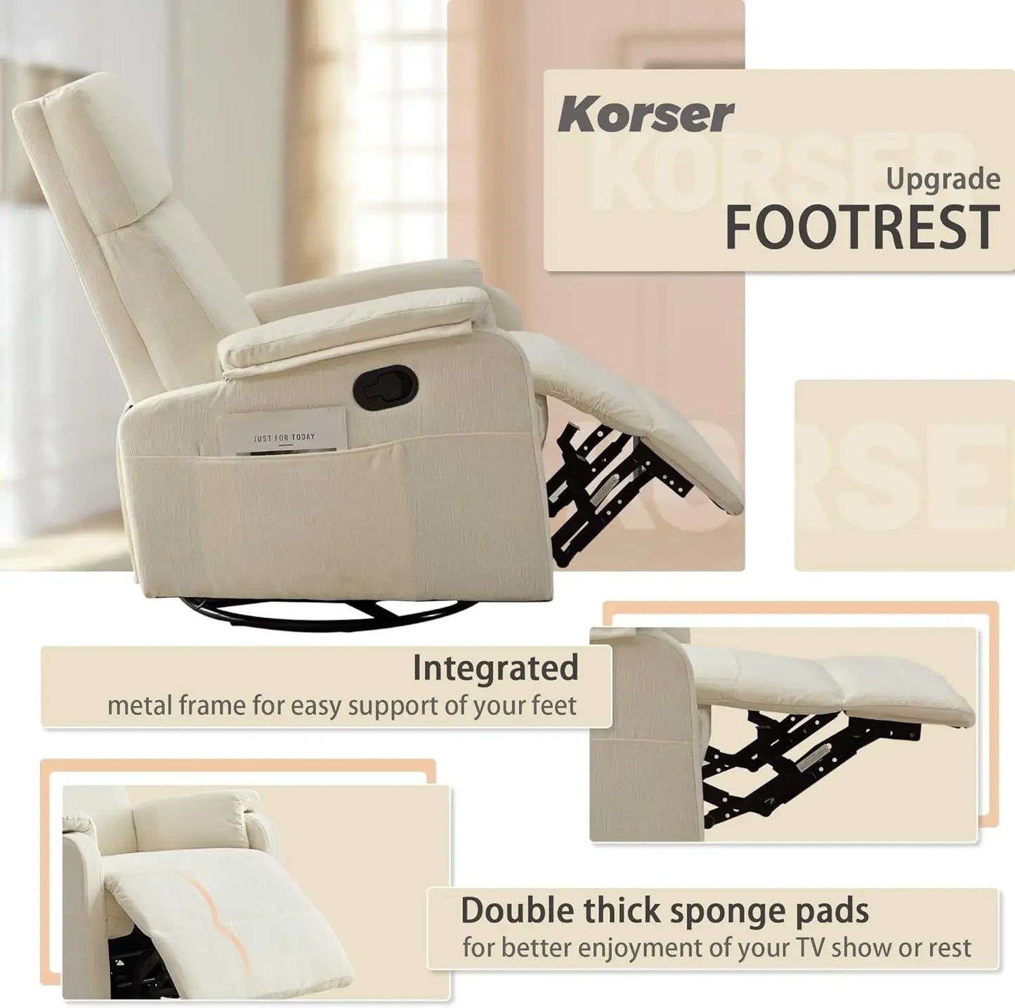 Recliner Chair, Swivel Rocking Recliner Chair for Adults, Glider Rocking Chair, Small Nursery Chair Recliner for Living Room