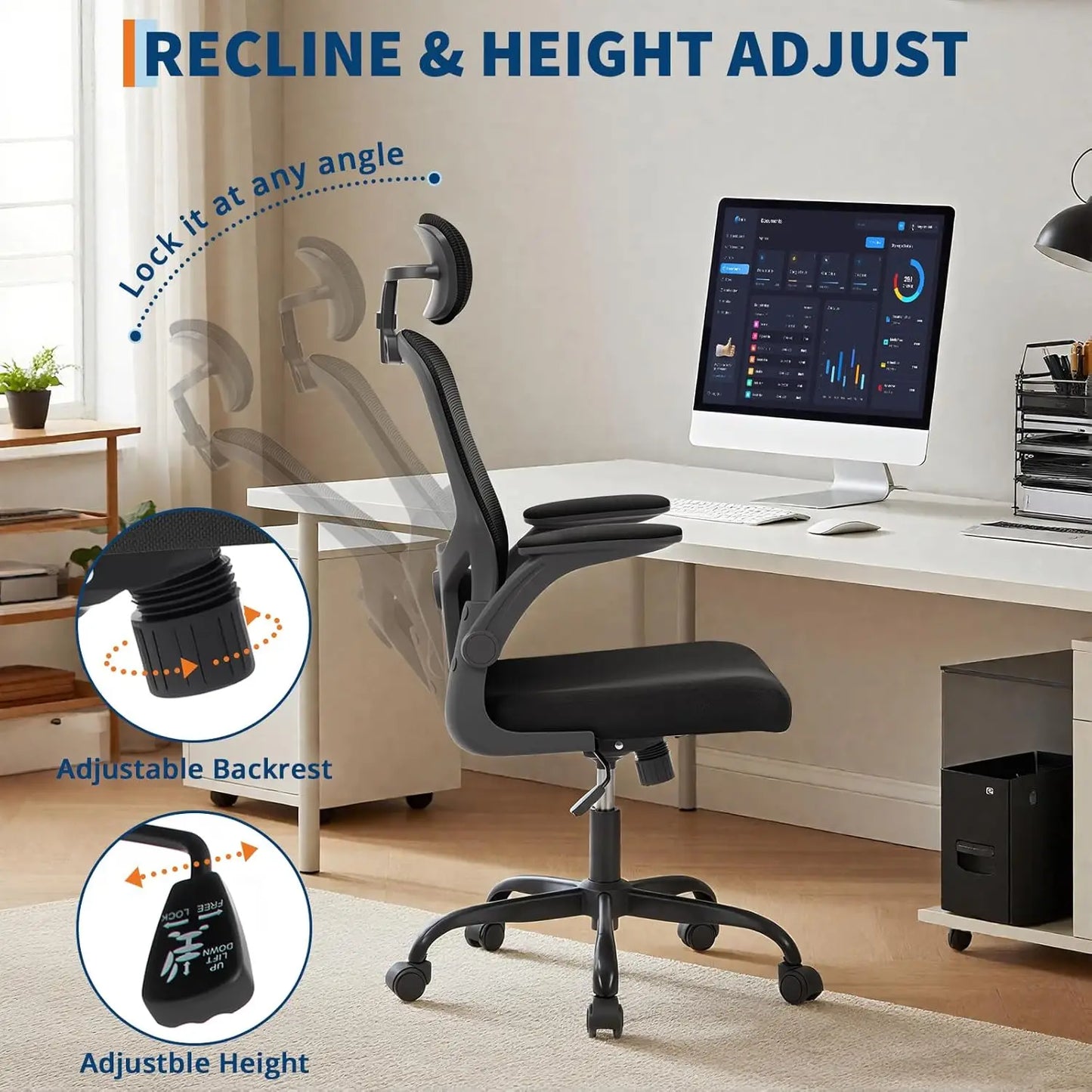 Office Computer Desk Chair Ergonomic Office Chair High-Back Mesh Home Office Chair With Adjustable Headrest And Lumbar Support