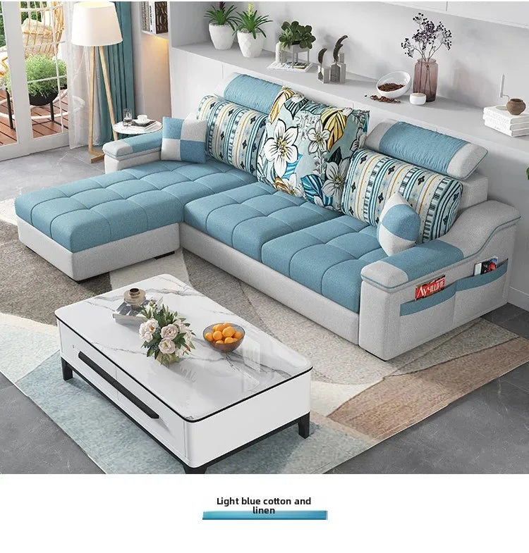Modern minimalist Nordic fabric sofa with recliner family small apartment hotel living room bedroom
