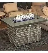 PatioLix 8 Piece Patio Furniture with 44"Propane Gas Fire Pit Table. Outdoor Sectional Conversation Set Wicker Rattan Sofa