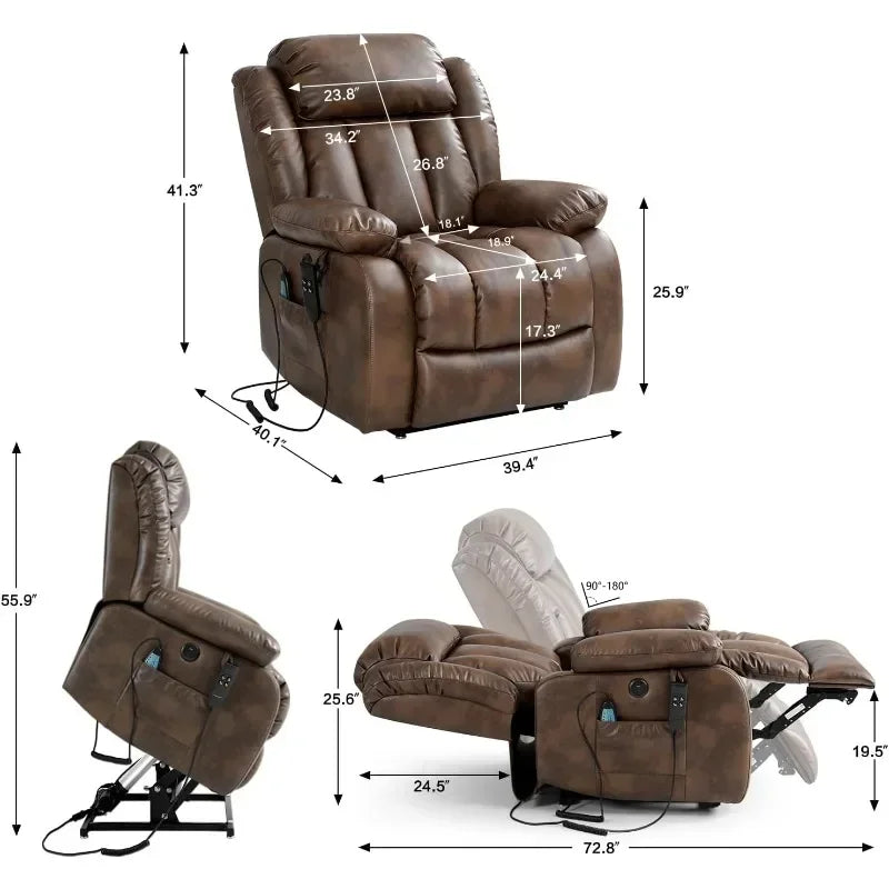 Infinite Position Power Lift Chair Lay Flat Recliner Dual Motor Sleeper Chair With Massage And Heating For Elderly Controllable