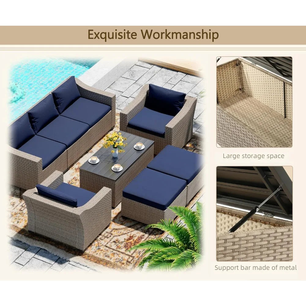 Outdoor Patio Furniture Set 8 Pieces, Rattan Outdoor Couch with Coffee Table, Comfortable Wicker Patio Furniture Sets for Yard,