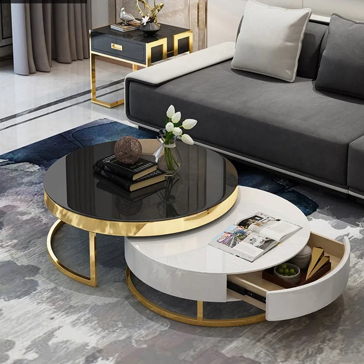 Fashion Internet celebrity marble round coffee table size apartment can be stored