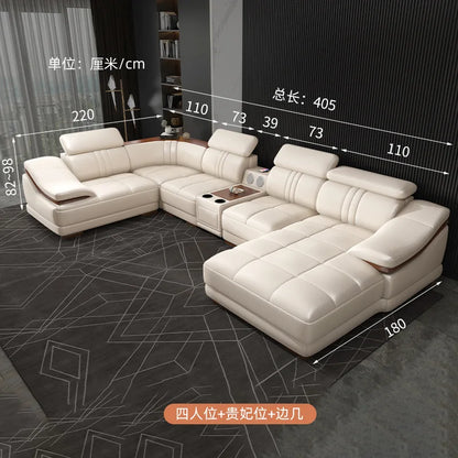 Simple modern leather sofa first layer cowhide living room large corner full set of light luxury leather sofa combination