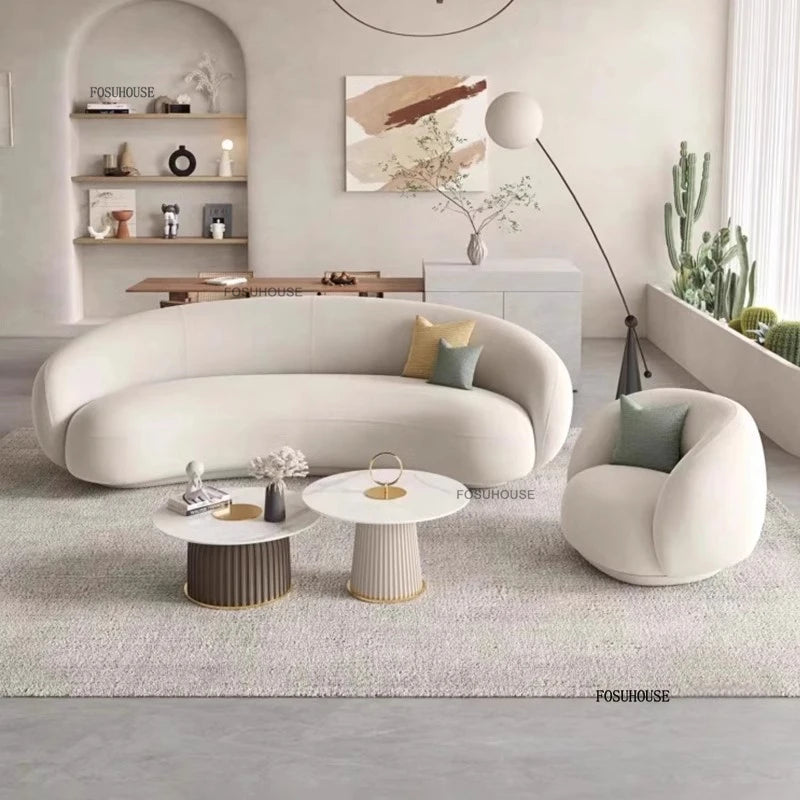 Italian Curved Living Room Sofas Home Living Room Furniture Reception Lounge Area Back Sofa Bed Designer Fabric Cashew Lazy Sofa