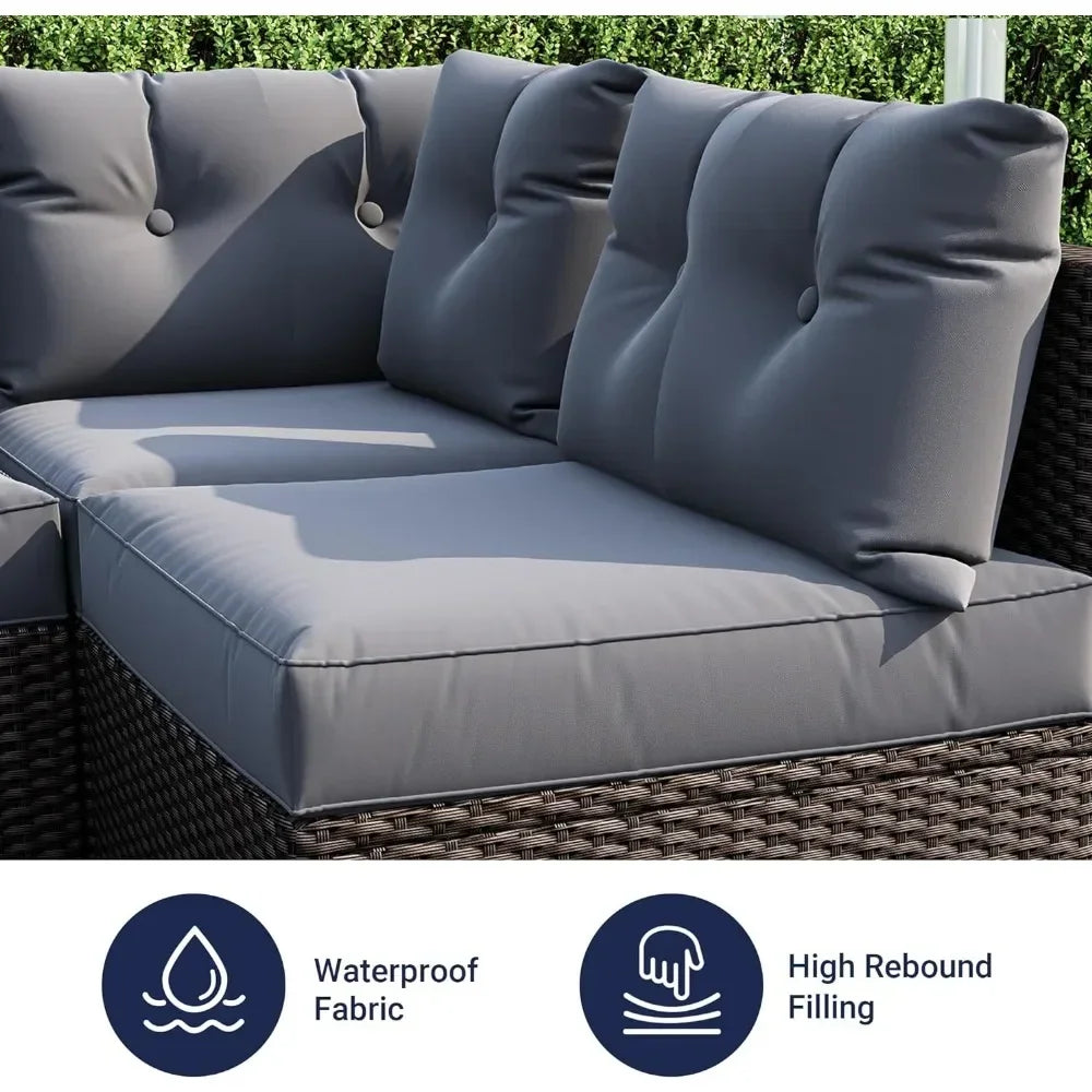7 Pieces Patio Sofa Set Outdoor Furniture Sectional All-Weather Wicker Rattan with Back Cushions,Garden Sofa Conversation Grey