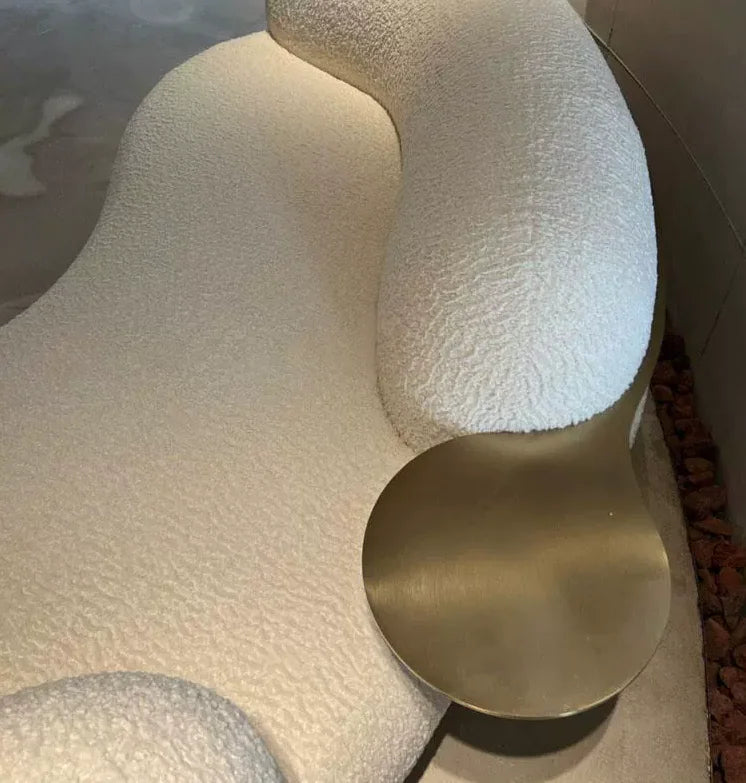 Cream wind creative curved sofa light luxury Italian minimalist pea small apartment guest leisure lamb wool fabric sofa