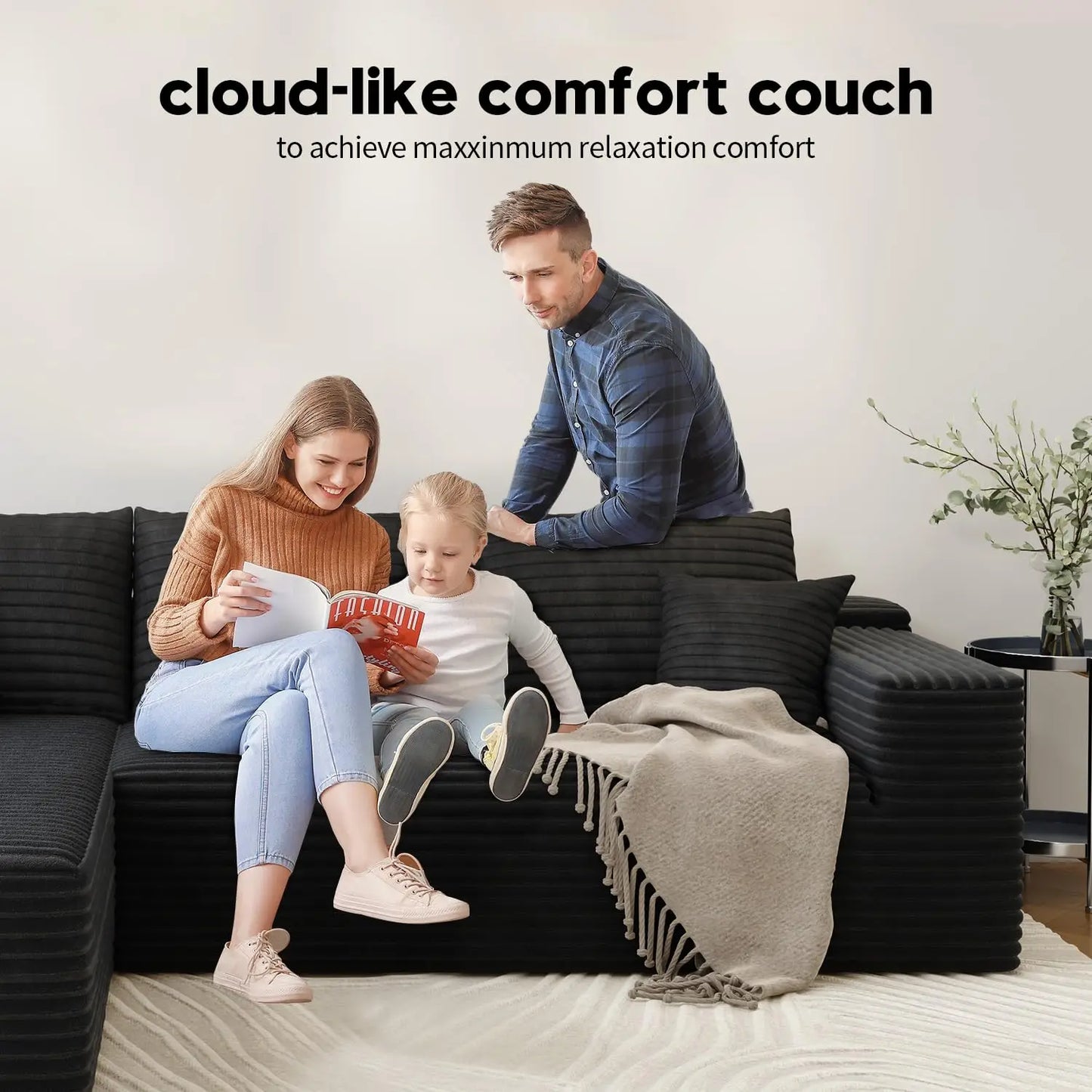 Wholesale L Shaped Cloud Couch 107 Inch Plush Sectional Sofa with Chaise Minimalist Living Room Furniture
