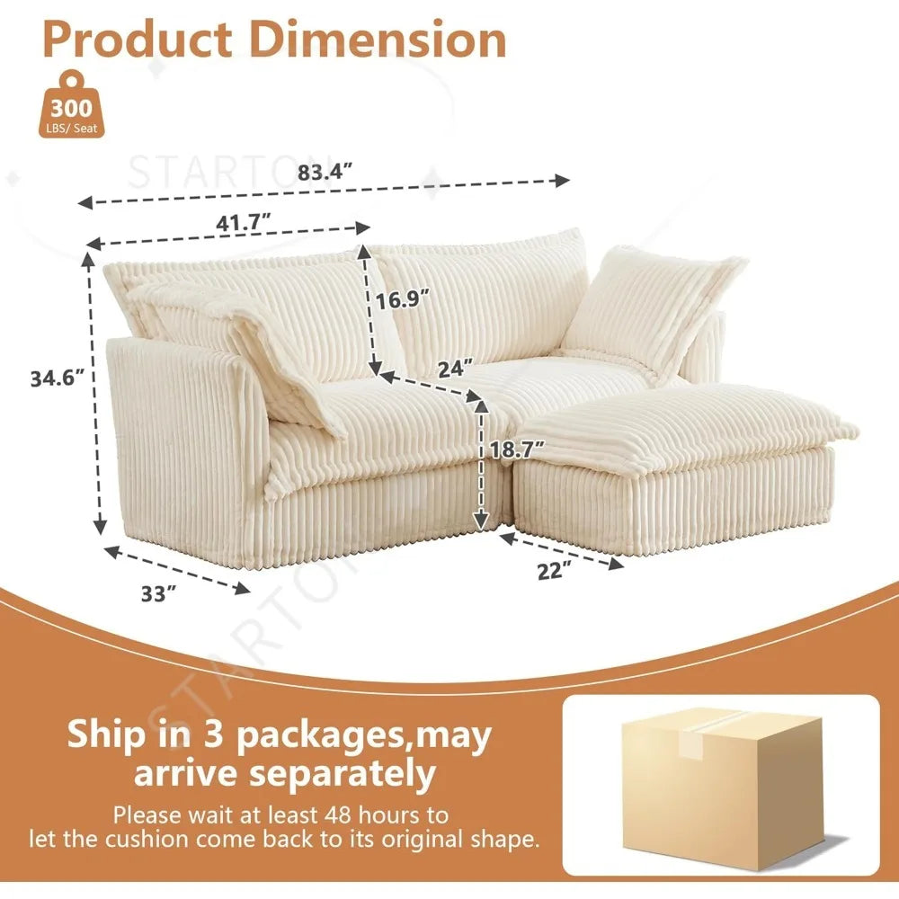 83.4” L-Shaped Comfy 2-Seat Sofa Couch Upholstered Deep Seat Couches With
