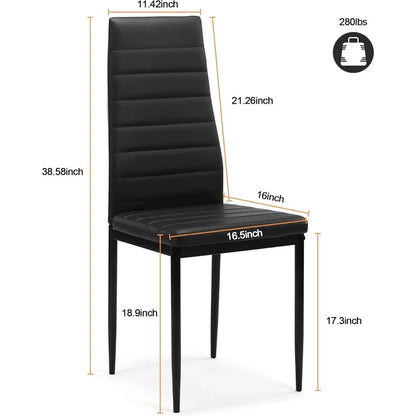 White Modern PU Dining Chairs Set of 4 - Waterproof Fabric, Silver Chrome Legs, Compact Design for Kitchen and Dining Area