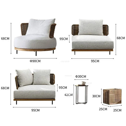 Nordic Solid Wood Sofa Chair Leisure Patio Living Room Furniture Villa Luxury Sofa Combination Garden Furniture Sets Rattan