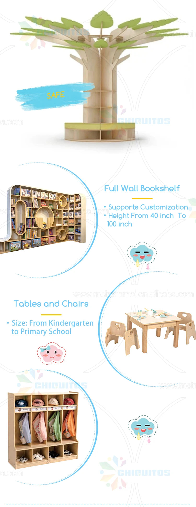 Bibliothèque Unique avec coin de lecture, pour salon familial, chambre à coucher, bibliothèque, programme universitaire préscolaire