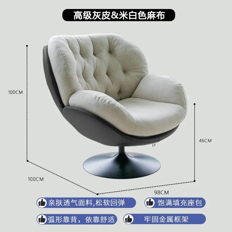Ergonomic Reclining Chair for Living Room, Grey Nordic Style, Back Support, Rotating Footrest, Luxury Decoration
