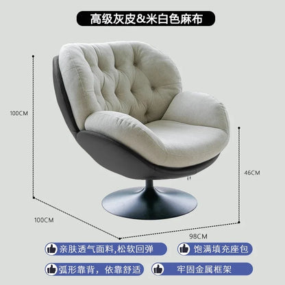 Ergonomic Reclining Chair for Living Room, Grey Nordic Style, Back Support, Rotating Footrest, Luxury Decoration