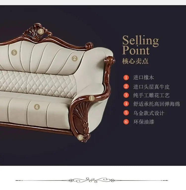 European leather sofa first layer cowhide combination living room villa luxury ebony sofa style fully furnished small apartment