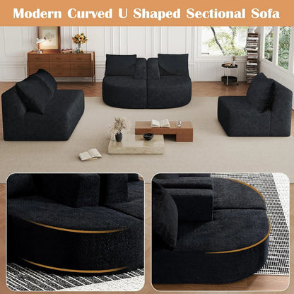Boneless Couches for Living Room, Comfy U-Shaped Cloud Couch Sectional with Chaise Lounge, Modern Deep Seat Black, Customized