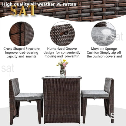 Hot Wicker Outdoor Patio Bistro Set Patio Furniture Set For Small Space With Glass Top Table Dining Chairs