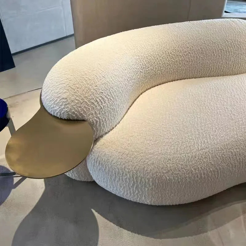 Modern light luxury fashion Italian curved pea pod sofa lamb wool fabric three-person sofa living room furniture