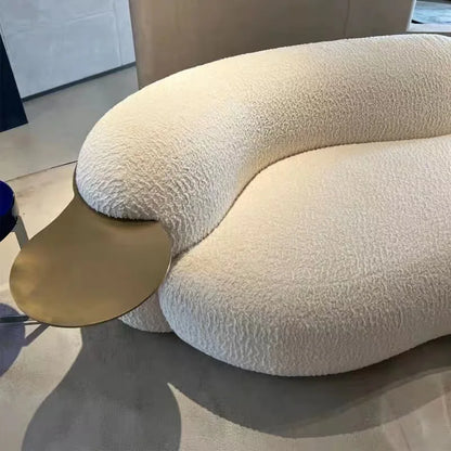 Modern light luxury fashion Italian curved pea pod sofa lamb wool fabric three-person sofa living room furniture